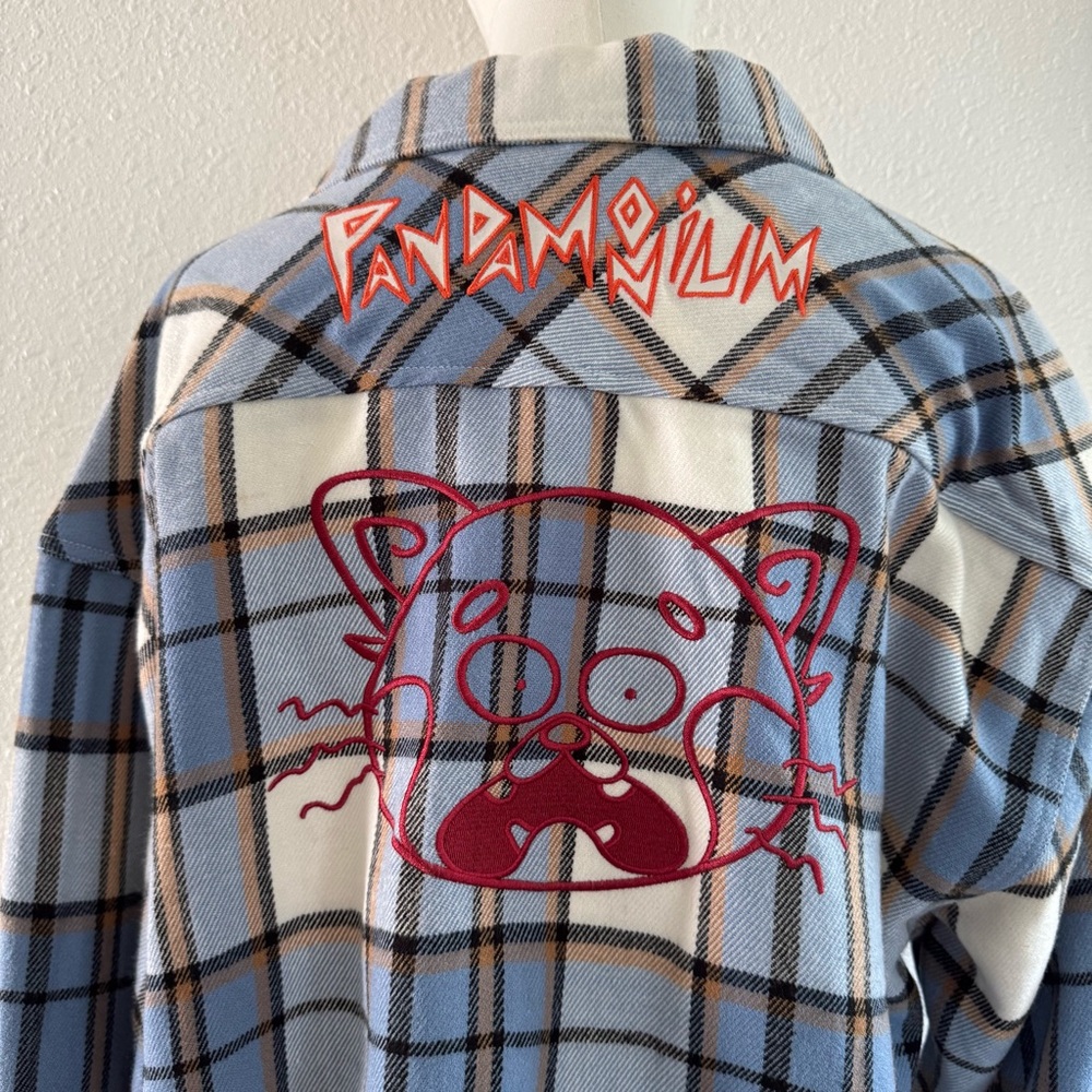 Disney Turning Red Pandamonium Blue Plaid Flannel Shacket Embroidered Women's M